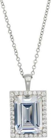 Savvy Cie Jewels Emerald Cut Cubic Zirconia Halo Pendant Necklace in White at Nordstrom Rack
