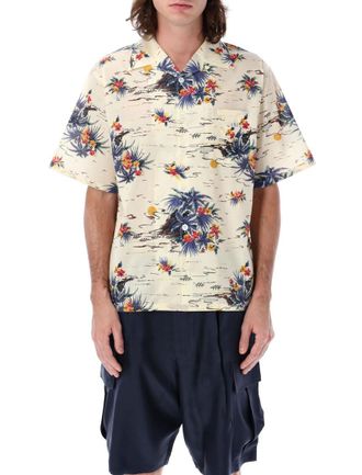 Prada Yellow Camp Collar Printed Shirt