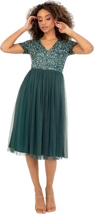 Maya Midi-jurk met korte mouwen voor dames (Smaragd)