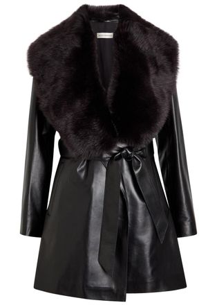 Nour Hammour Kelsey Fur-trimmed Belted Leather Jacket - Black - 36 (UK8 / S)