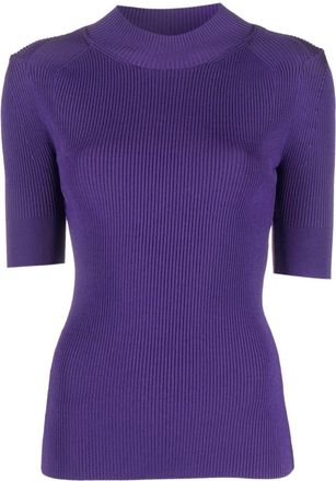 Stella McCartney high-neck ribbed top - women - Viscose/Elastane/Polyamide - M - Purple