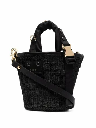 sacai micro Marche woven bucket bag - women - Straw/Leather - OS - Black