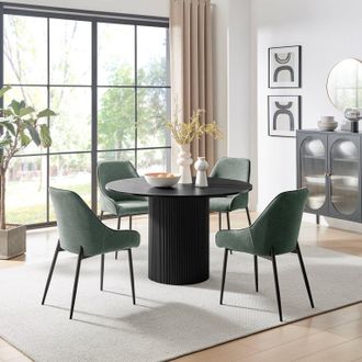 Furniturebox Penrose Black Round Dining Table & 4 Beaumont Chairs in Green