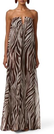 Naked Wardrobe Abstract Animal Print Strapless Wide Leg Chiffon Jumpsuit in Wild Riviera at Nordstrom, Size X-Large