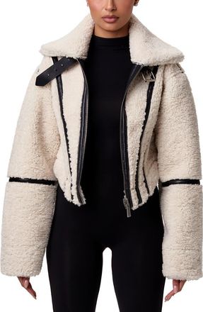 Naked Wardrobe Reversible Faux Shearling Jacket in Cream at Nordstrom, Size Medium