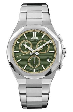 Mido Multifort 8 Khaki One Crown Chronograph Automatic Bracelet Watch, 40mm in Green at Nordstrom