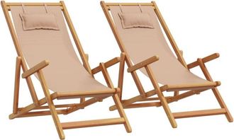 vidaXL Folding Beach Chairs 2 pcs Taupe Fabric and Solid Wood vidaXL