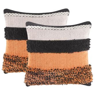 Beliani Conjunto De 2 Cojines Funda Extra&iacute;ble 45 X 45 Cm Algod&oacute;n Multicolor Mihalgazi