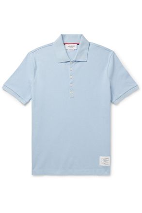 Thom Browne Logo-Appliqu&eacute;d Striped Cotton-Piqu&eacute; Polo Shirt