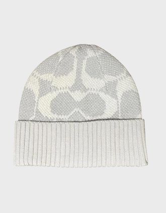 Coach Womens Coach Jumbo Signature Beanie Chalk Grey