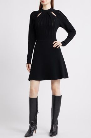 BOSS Fuccia Long Sleeve Cutout Fit & Flare Dress in Black at Nordstrom, Size X-Small