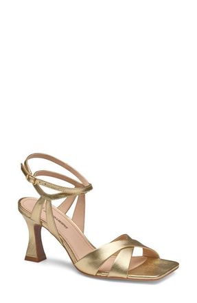 Johnston & Murphy Christine Ankle Strap Sandal in Gold Metallic Sheepskin at Nordstrom, Size 7.5