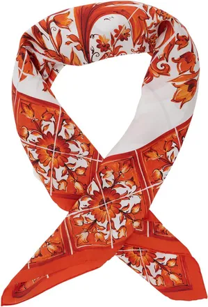 Dolce & Gabbana Womens Silk Square Scarf Orange Majolica Print Scarfs