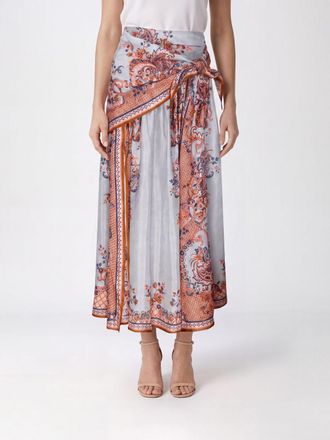 Zimmermann Aster Ethnic Print Silk Midi Wrap Skirt with Tie Fastening