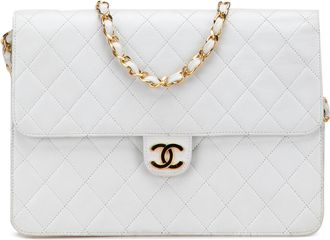 Chanel White CC Quilted Lambskin Single Flap