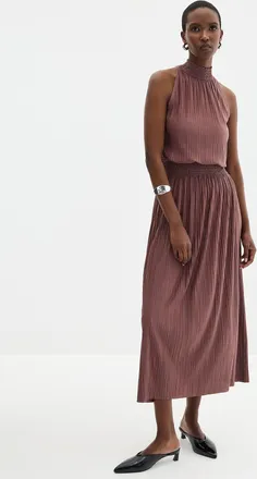 Contemporaine Womens Satiny wrinkled halter dress