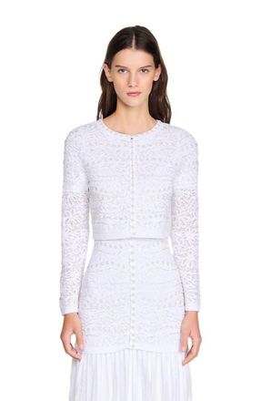 Sandro Cropped pearled cardigan in White at Nordstrom, Size X-Small