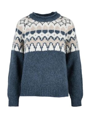 Eleventy Womens Crew Neck Knit - Sky Blue/Beige