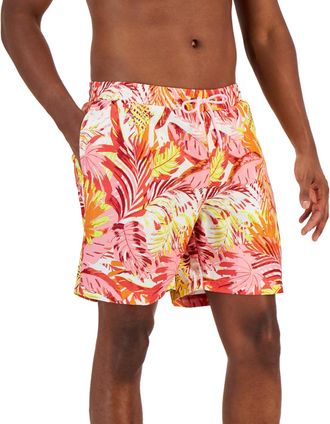 Club Room Mens Tropical Leaves Swim Trunks
