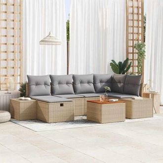 vidaXL Vidaxl - Conjunto De Sof&aacute; De Jard&iacute;n Con Coj&iacute;n 7 Pcs Beige Polirat&aacute;n