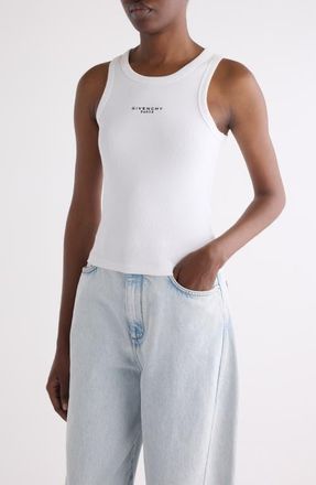 Givenchy Embroidered Logo Stretch Cotton Rib Tank in White at Nordstrom, Size X-Small