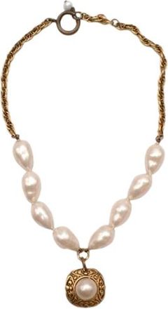 Marine Serre Gold Tone Faux Pearl Pendant Necklace