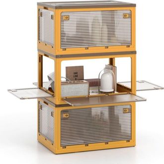 Costway 292L Collapsible Storage Bins Home Office 3-Pack Stackable Storage Boxes-Yellow