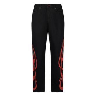 Vision Of Super Straight Jeans, male, Black, Size: W34 Flames Black/Red Jeans with Tribal Print