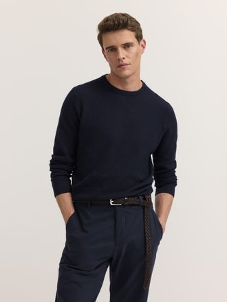 Bugatti Rundhalspullover BUGATTI Regular Fit, Herren, Gr. 3XL, 390, marine, Strick, 100% Baumwolle, unifarben, regular fit, Rundhals, Pullover Rundhalspullove