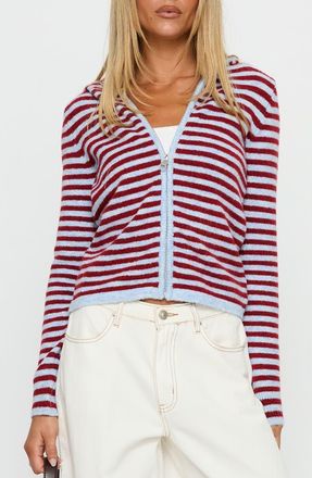 Princess Polly Superstars Stripe Hooded Jacket in Blue /Red Stripe at Nordstrom, Size 2