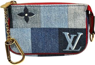 Louis Vuitton Monogram Denim Blue Red Color Monogram Denim Leather Pochette (Pre-Owned)