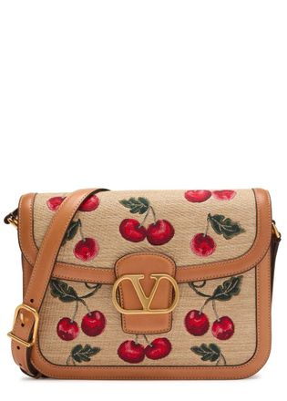 Valentino Garavani 9T05 Cherry-jacquard Raffia and Leather Cross-body bag - Natural - One Size