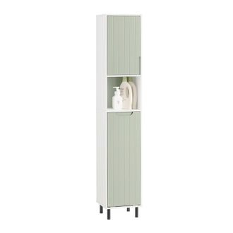 SoBuy Mueble Columna De Ba&ntilde;o Con 1 Cesto Para Ropa Sucia Armario Alto Para Ba&ntilde;o Estanter&iacute;as De Ba&ntilde;o Con 1 Puerta Y 3 Estantes 31 X 30 X 167 Cm Verde Bzr137-