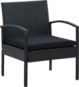 vidaXL Sill&oacute;n De Jard&iacute;n Con Coj&iacute;n Rat&aacute;n Sint&eacute;tico Negro Vidaxl