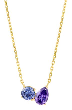 Savvy Cie Jewels GOLD PLATED OVER STERLING SILVER.925 TOI ET MOI ROUND AND PEAR MULTI COLOR CZ PENDANT NACKLACE