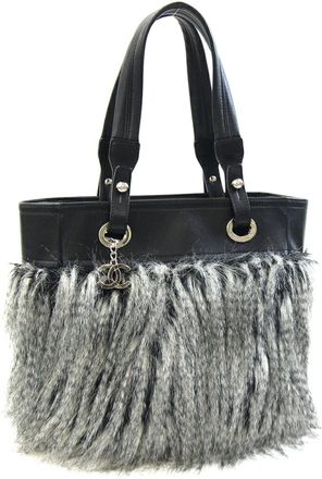 Chanel Paris Biarritz Black Leather Coated Canvas Shoulder Bag Tote Bag (Pre-Owned)