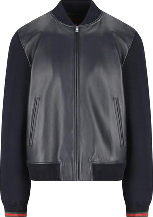 Gucci leather panelled jacket - men - Lambskin/Spandex/Elastane/Polyamide/Wool/Cotton/Viscose/Polyester - 52 - Blue
