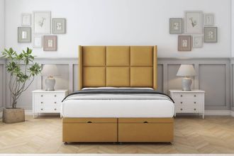 Comfort Beds Charlie Plush Ottoman Bed Set With 54 Wingback Headboard in Mustard | Size: Small Single