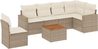 vidaXL Vidaxl - Set Sof&aacute;s De Jard&iacute;n 7 Piezas Y Cojines Rat&aacute;n Sint&eacute;tico Beige