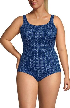 Lands End Tugless Low Leg One Piece Swimsuit in Navy Mosaic Mini Tile at Nordstrom, Size 22W