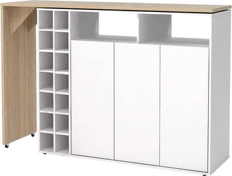 Vente-Unique Mueble de bar giratorio con almacenaje - blanco y natural - VINALO