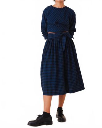 PRAIRIE UNDERGROUND Interval Wrap Skirt In Blue Mini Check