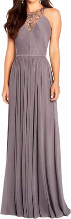 Cameron Blake Sleeveless Slim A-Line Gown In Smoke