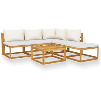 vidaXL Muebles De Jard&iacute;n 6 Pzas Cojines Crema Madera Maciza De Acacia Vidaxl