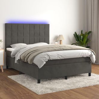 vidaXL Cama Box Spring Colch&oacute;n Y Led Terciopelo Gris Oscuro 140x190 Cm Vidaxl