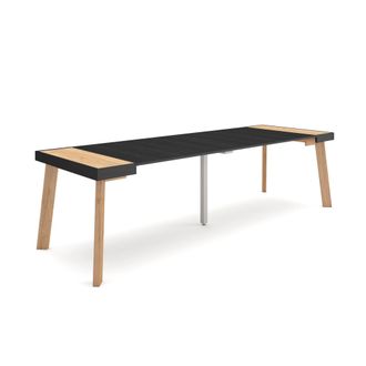 Skraut Home Mesa Consola Extensible, Mesa Comedor Plegable, 260, Para 12 Comensales, Patas De Madera, Estilo Moderno, Roble Y Negro - Skraut Home