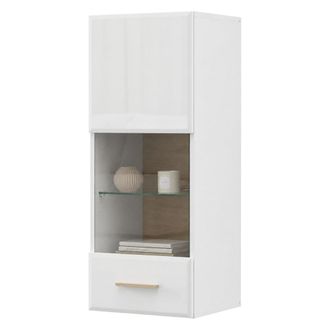 Dmora Mueble Colgante Gonnes, 2 Estantes, Una Puerta, Detalle De Vidrio En Puerta Y Estante, 39x96h Cm Blanco Mate