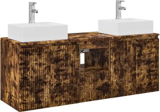 vidaXL Juego De Muebles De Ba&ntilde;o 3 Uds. Roble Ahumado Vidaxl