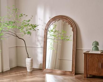 Castlery Tan France Rayan Floor Mirror, 47.2W x 78.7H by Castlery, Brown, Solid Rubberwood