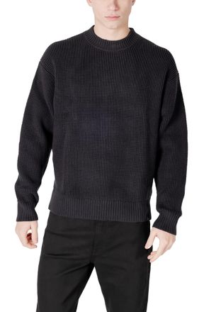 Calvin Klein Jeans Mens Waffle Knit Crew Neck Sweater - Dark Grey Cotton - Size X-Large